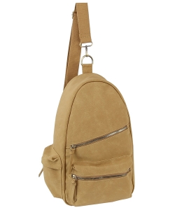 Faux Suede Sling Bag Backpack CQF007 MOCHA